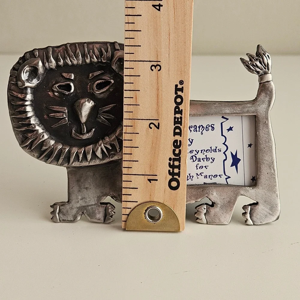 Pewter Lion Folk Art Picture Frame Ruth Reynolds Darby Ashleigh Manor Vintage